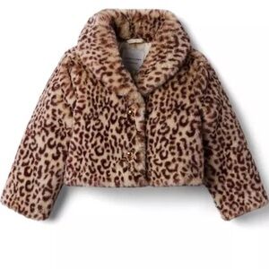 Janie & Jack Leopard Faux Fur Cropped Jacket Seedpearl Girls 7-8Y